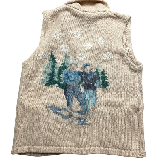 Eddie Bauer Legends Large Embroidered Beige Vest Collar Wool Blend Button Up - Picture 5 of 5